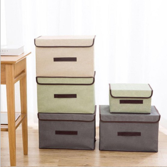 Combo 2 thùng vải cứng có nắp đậy đựng đồ dùng, quấn áo phong cách nhật bản tiện lợi