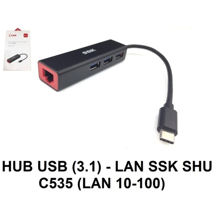 Hub USB 3.0 3 port + LAN (100Mb) SSK C535 Chính hãng (Cổng Type-C). VI TÍNH QUỐC DUY