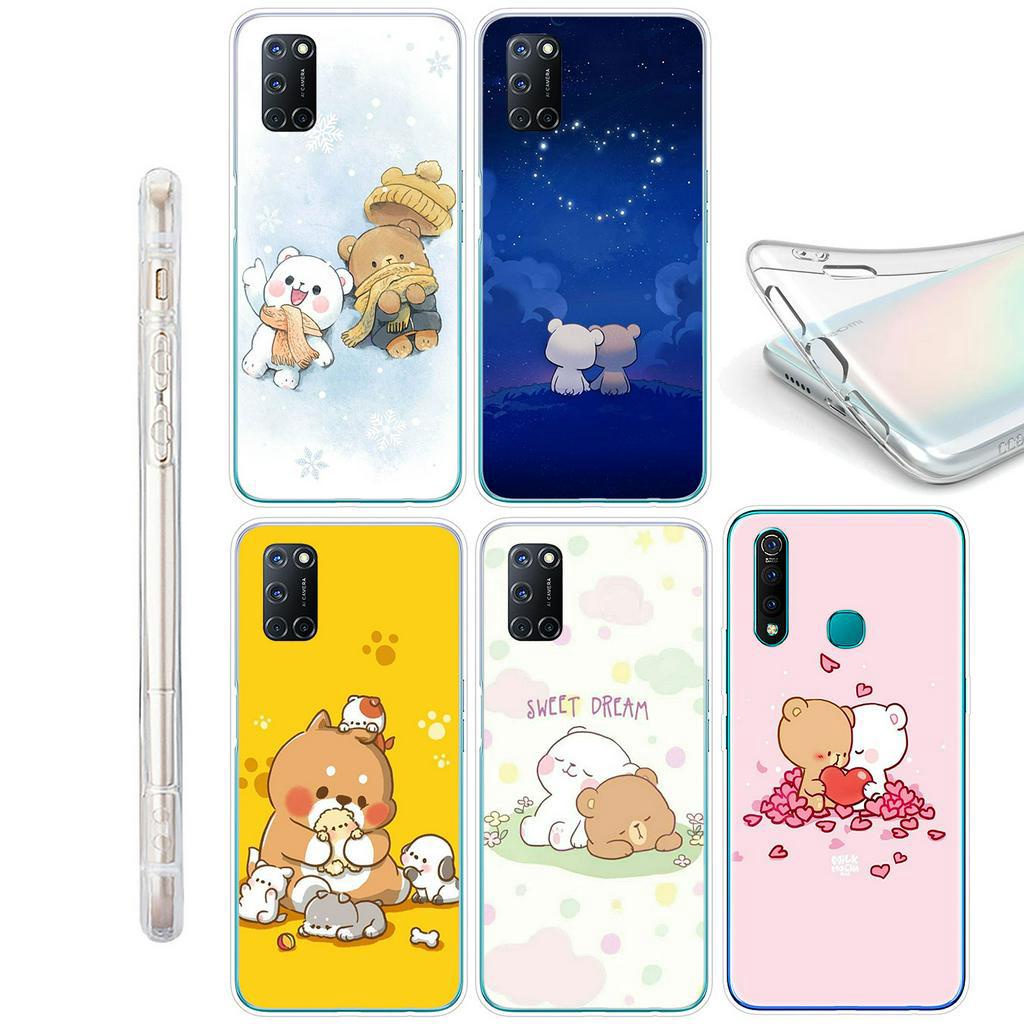 Ốp lưng silicon họa tiết gấu Milk và Mocha cho Samsung Galaxy A71 A70 M20 A6 Plus A7 A8 A9 2018 A6+ S7 Edge