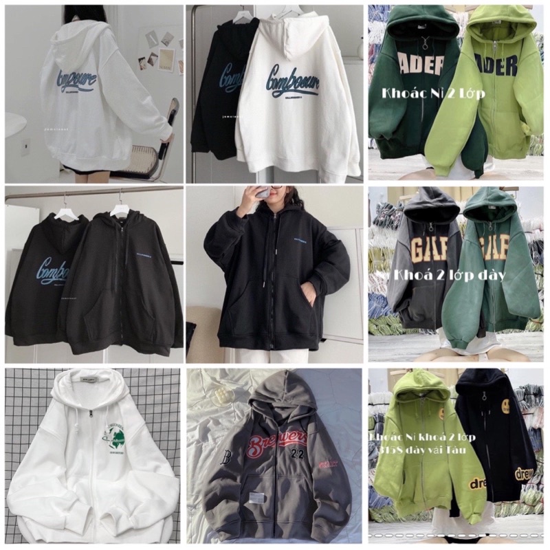 Áo Khoác Nữ Hoodie Zip Form Rộng Rubystore Áo Nỉ Nữ Khoá Kéo Có Mũ Nhiều Hình Ulzzang Hot