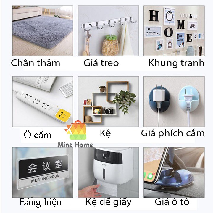 Miếng dán nano dính tường băng keo 2 mặt thay thế móc giá kệ treo để đồ, chổi, tranh, kính, cây lau nhà thông minh