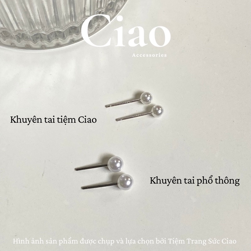 Khuyên tai/ Bông tai mạ bạc S925 thiết kế đính hạt ngọc đơn giản Tiny Pearl Ciao