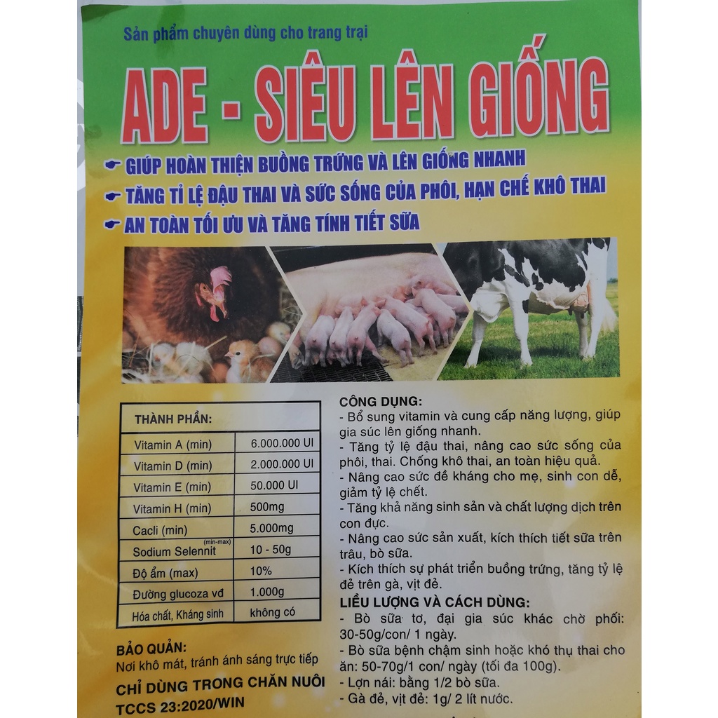 ADE - SIÊU LÊN GIỐNG gói 500g Dùng cho vật nuôi chậm đòi đực