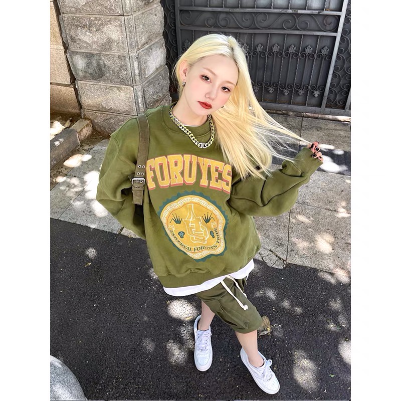 Áo nỉ nữ dài tay cổ tròn thời trang Hàn | BigBuy360 - bigbuy360.vn