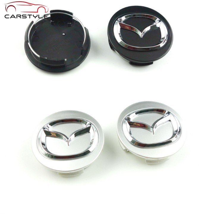Logo chụp mâm, lazang bánh xe Mazda đường kính 57mm MAD57: Mầu Đen và Bạc （1 Chiếc)