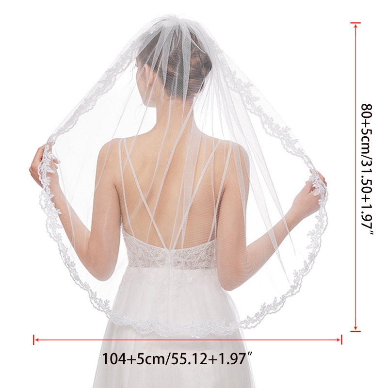 Mạng Che Mặt Cô Dâu 1 Tầng Vải Tuyn Màu Trắng Phối Ren Tinh Tế