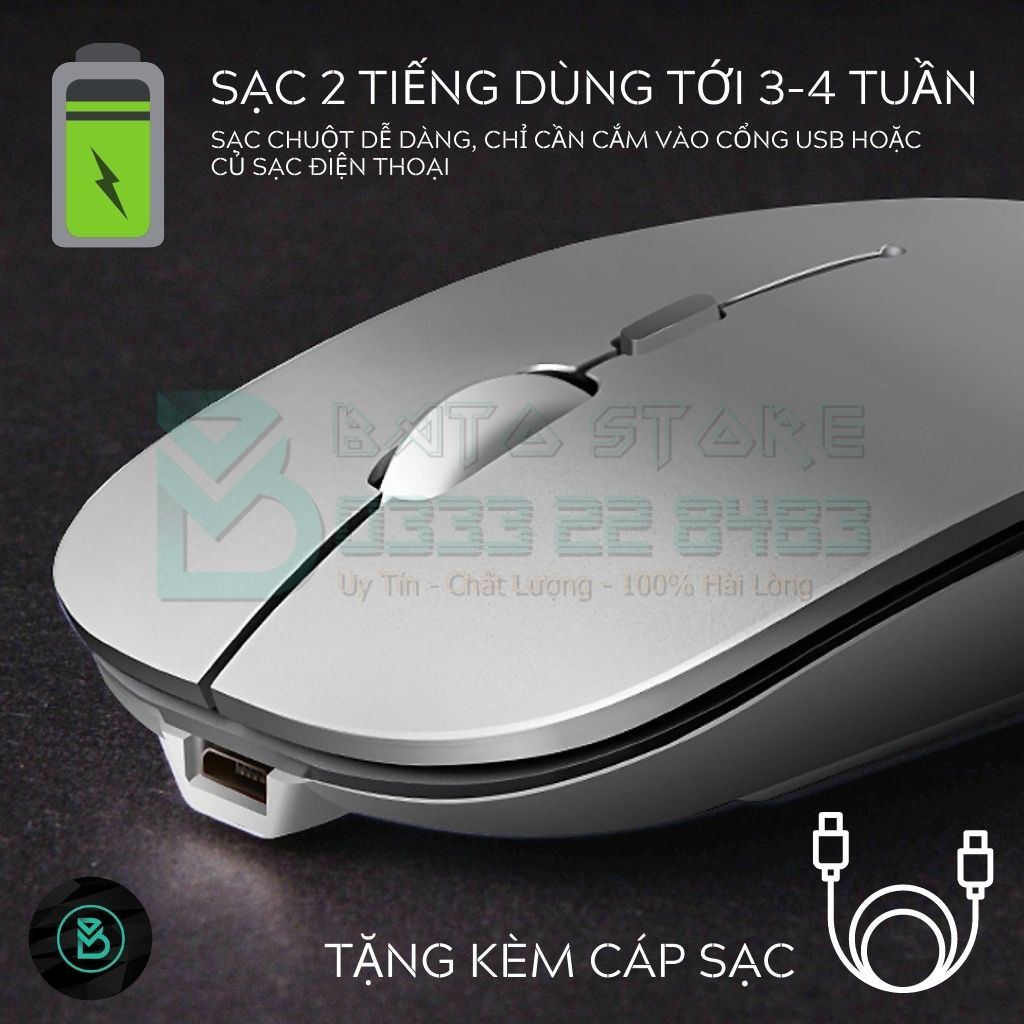 Chuột không dây tự sạc M1 Cao Cấp (Wireless/Bluetooth Mouse Re-chargeable) chuyên dùng cho Máy tính, Laptop, Phone, Tivi