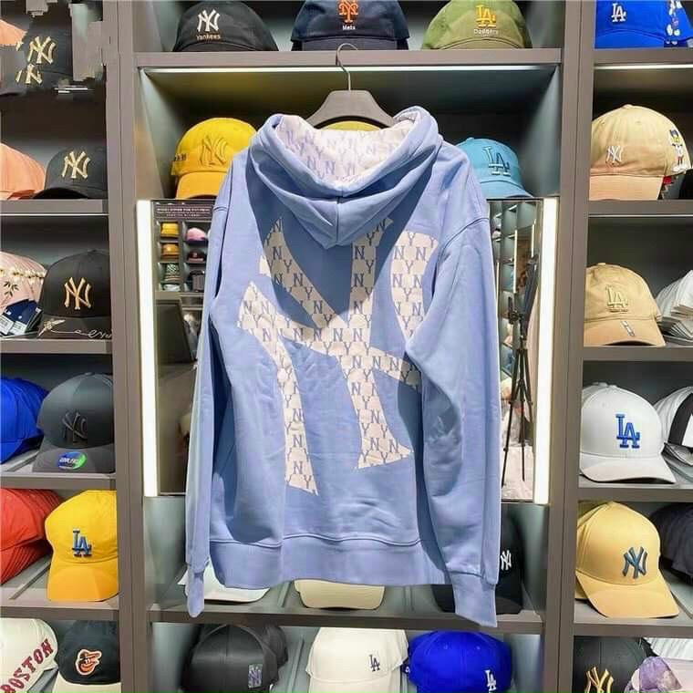 Áo nỉ MLB unisex dài tay nữ cao cấp in cao su nổi,form rộng,áo phông nỉ sweater có mũ màu trắng,xanh | BigBuy360 - bigbuy360.vn