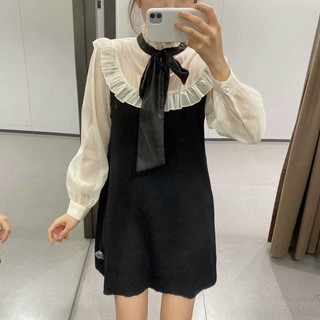 Đầm suông đen phối tay voan kèm video thật