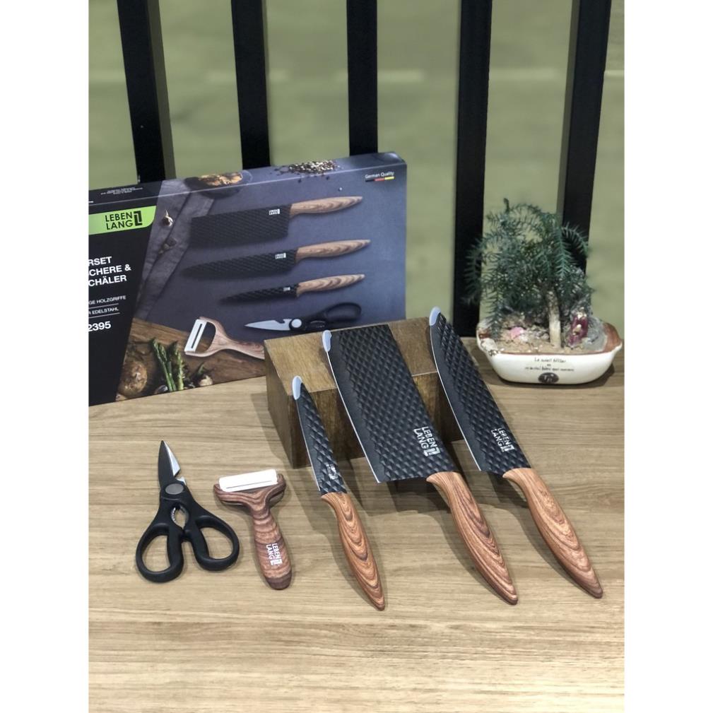 Bộ dao nhà bếp gồm 5 món LEBENLANG LB2395, lưỡi dao chống dính, thiết kế tiện lợi, thương hiệu của Đ