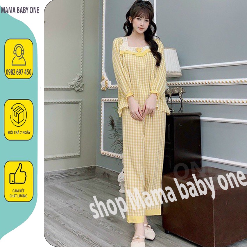 BỘ BẦU DÀI TAY CHẤT ĐŨI KẺ CARO TRƯỚC VÀ SAU SINH CÓ KHÓA CHO BÉ TI - BỘ QUẦN ÁO BẦU MẶC Ở CỮ