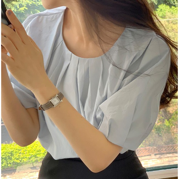 Áo sơ mi cổ tròn tay phồng phong cách Hàn Quốc mới 44134