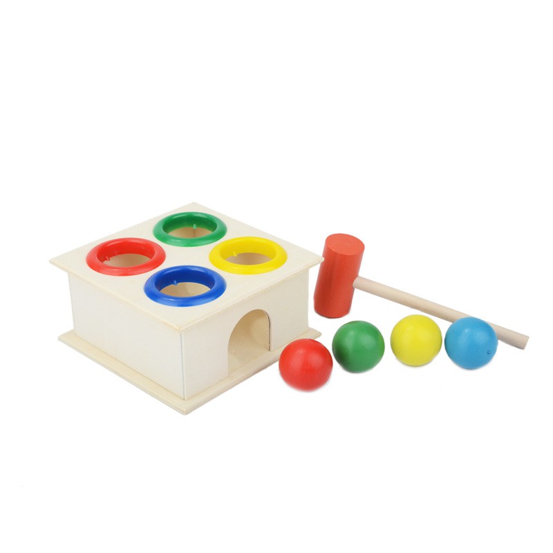 Bộ đồ chơi đập bóng bằng gỗ nhiều màu sắc cho bé, Đồ chơi gỗ giải trí dành cho bé từ 3 tuổi trở lên