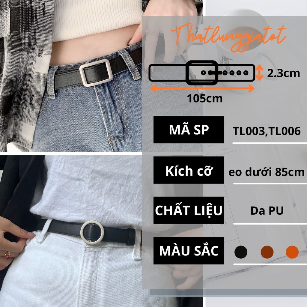 Thắt lưng nữ Ulzzang chữ nhật, tròn không lỗ 2.3cm - Dây nịt học sinh  TL006 - Thắt Lưng Giá Tốt