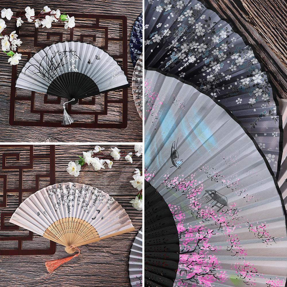 Quạt Xếp Cầm Tay Bằng Tre Lụa Phong Cách Retro Trang Trí Nhà Cửa