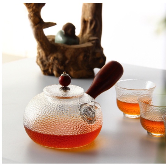 Ấm thuỷ tinh sần cán gỗ 350ml