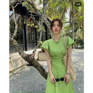 ĐẦM MIDI TAY PHỒNG KHOÉT EO