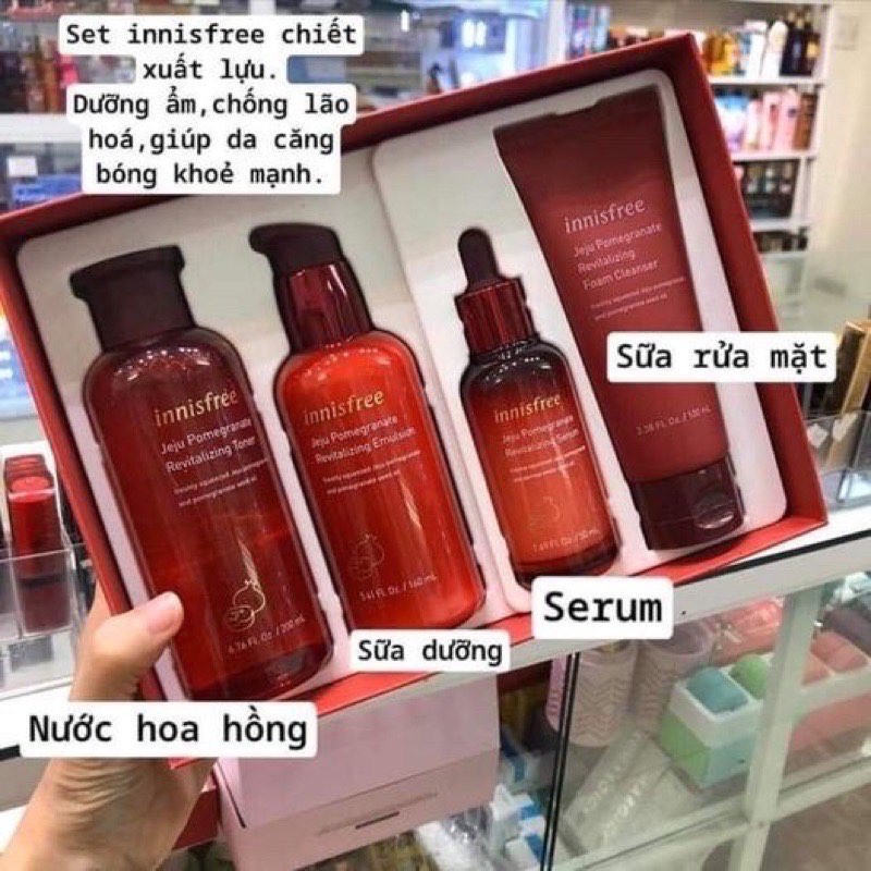 Bộ dưỡng Lựu Đỏ Innisfree Jeju Pomegranate Revitalizing Set (4 Sản Phẩm)