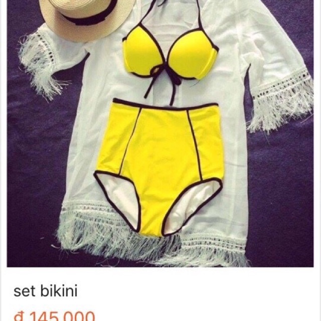 Bikini vàng viền đen nâng ngực