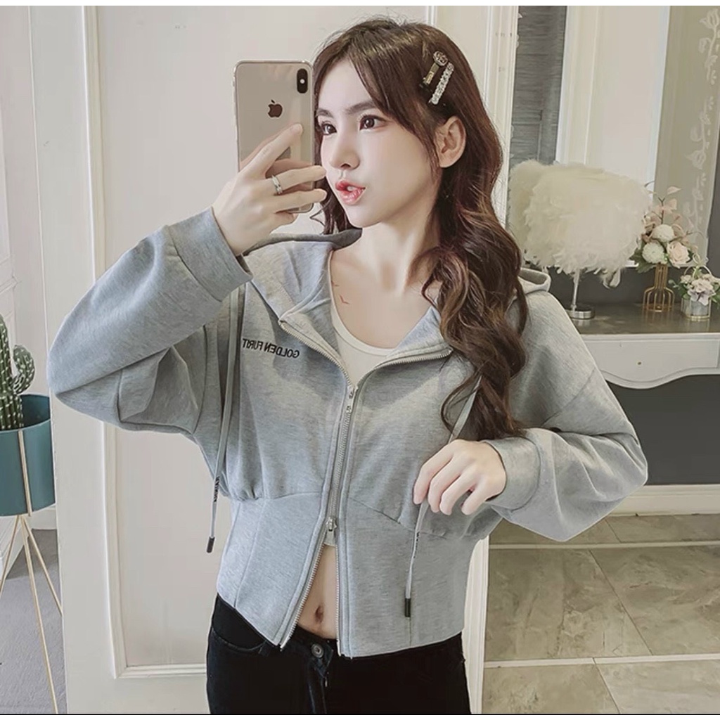 Áo khoác lửng croptop , áo khoác nữ nỉ ngoại thêu chữ có nón unisex ulzzang nam nữ kiểu dáng Mới Hot - U773