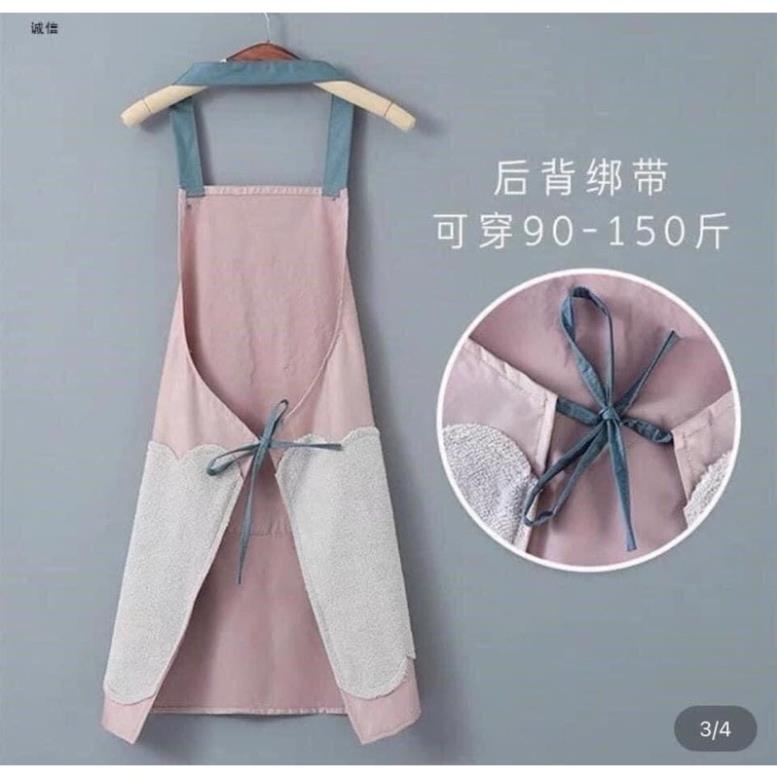 Free Ship❤️ Tạp Dề Hoa Thỏ Chống Nước Có Khăn Bông Lau Tay 2 Bên Hông - Kho Sỉ Nhật Minh