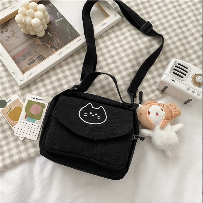 Túi Đeo Chéo Canvas Mini Nam Nữ Đi Học Đi Chơi Ngộ Nghĩnh Dễ Thương Phong Cách Hàn Quốc