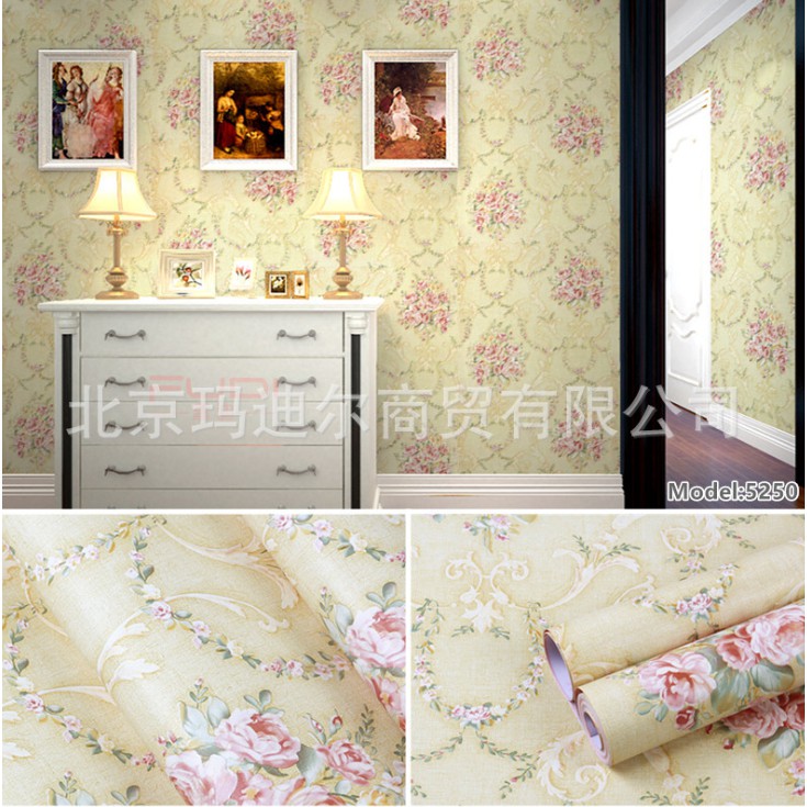 Cuộn 10m Giấy dán tường decal hoa văn Vàng cổ điển