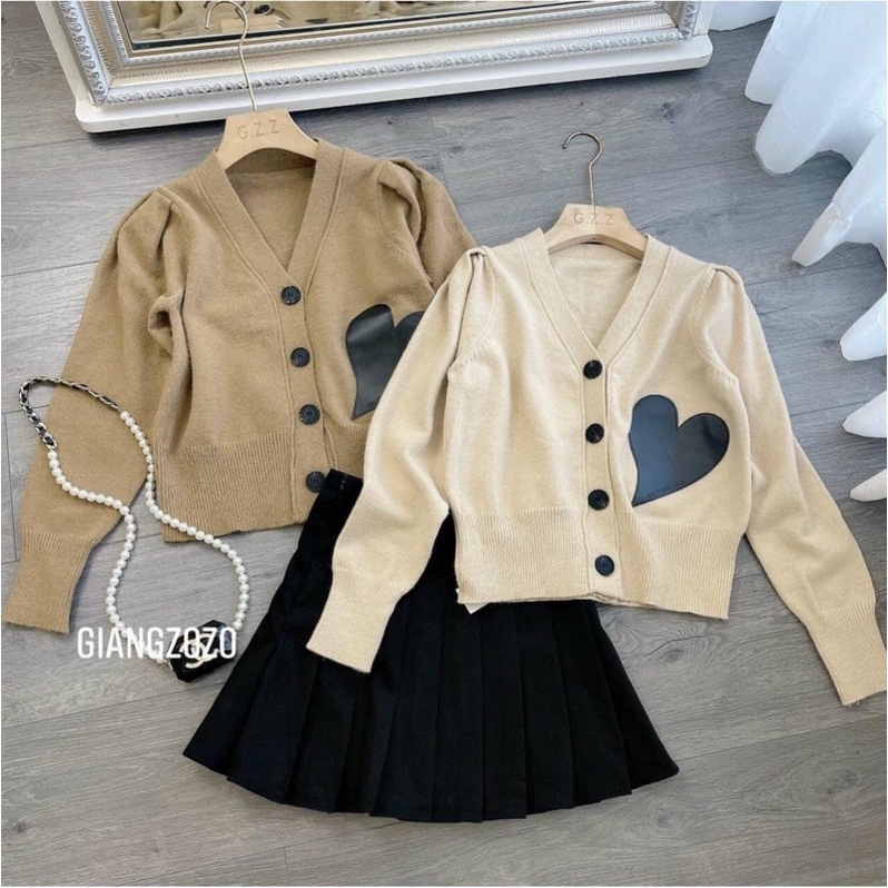 Áo len Cardigan len tim da thêu nổi sịn xò xinh xắn hàng QC cực đẹp