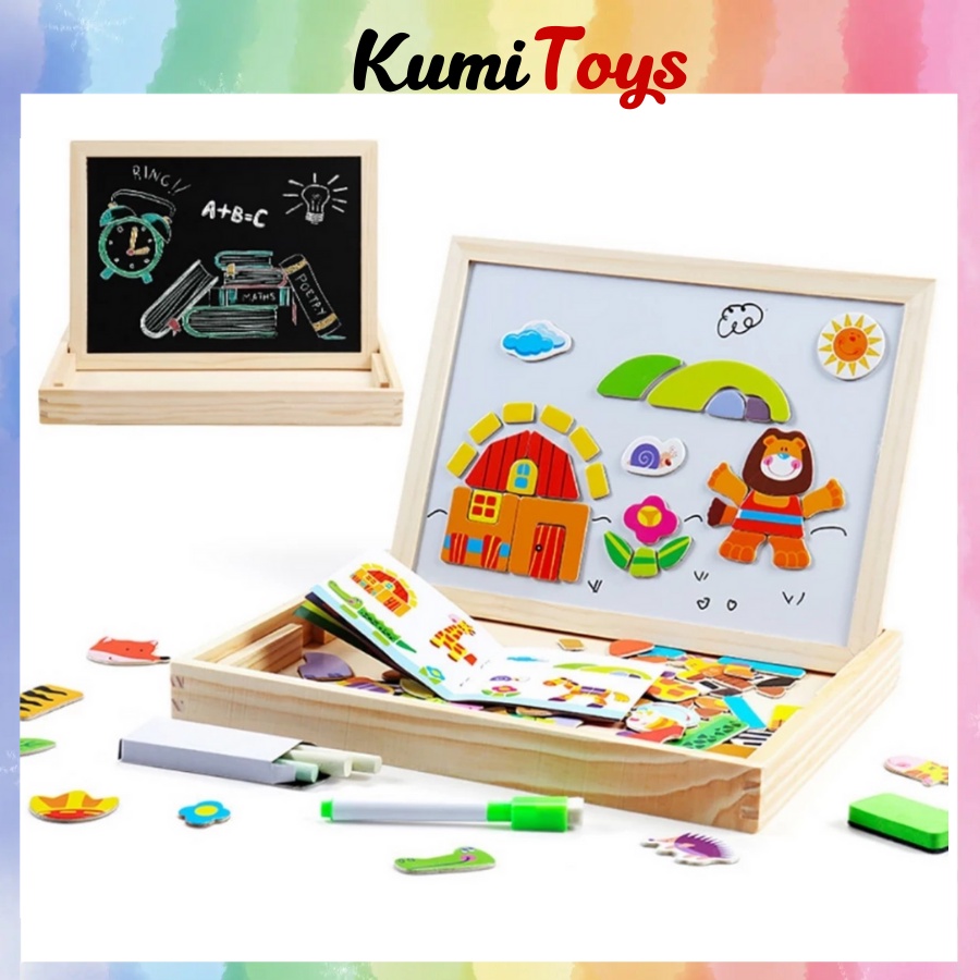 Bảng ghép hình nam châm 2 mặt kèm bút chủ đề nông trại Kumi toys