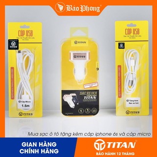 Tẩu sạc xe hơi 4 cổng titan kèm cáp sạc chân lightning/micro - so11