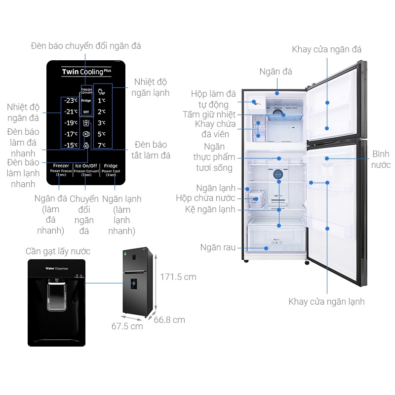 Tủ lạnh Samsung Inverter 360 lít RT35K5982BS/SV -  Làm đá tự động, Lấy nước bên ngoài, Miễn phí giao hàng HCM.