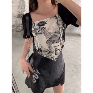 Áo thun nữ khăn lụa hoạ tiết chất lừ