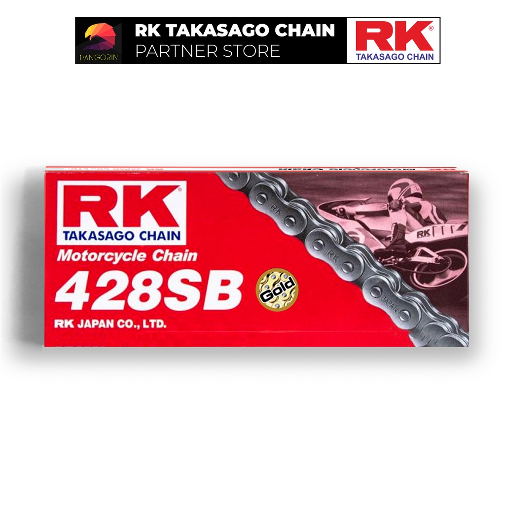 Sên xe máy RK Takasago Chain mã GB-428-SB, màu vàng, không phốt cao su, kích thước 9 ly - 428, 124 / 132 mắc sên