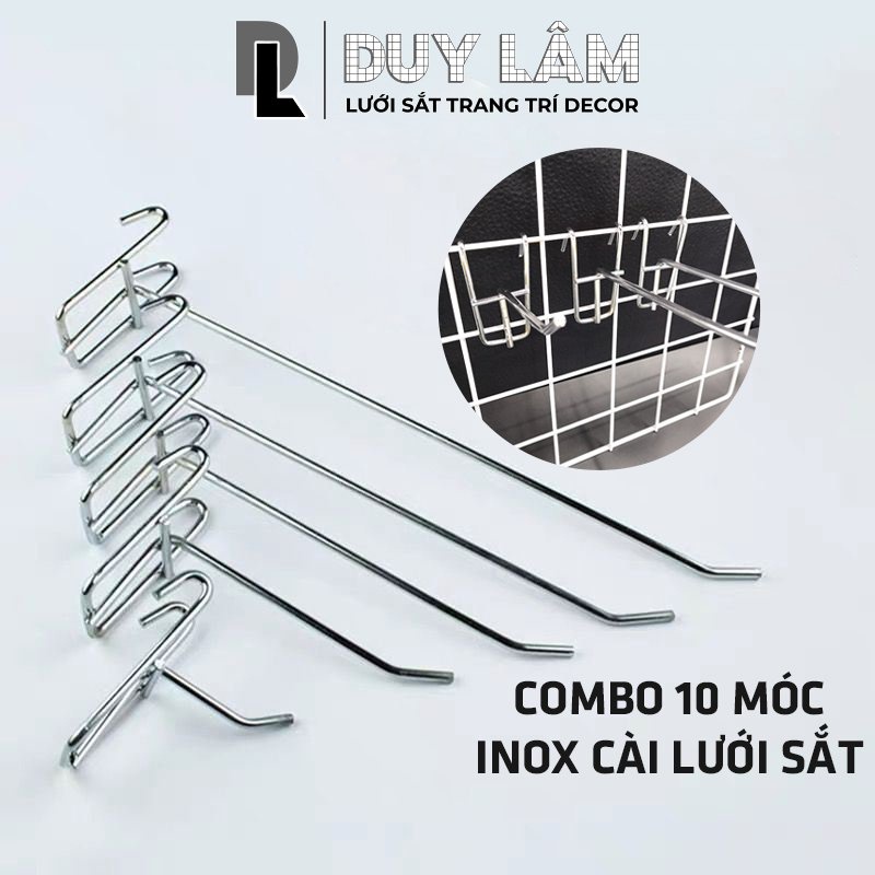 Combo 10 móc cài inox, tay cài tấm lưới sắt đa năng treo phụ kiện điện thoại, hàng hoá - Lưới sắt Duy Lâm