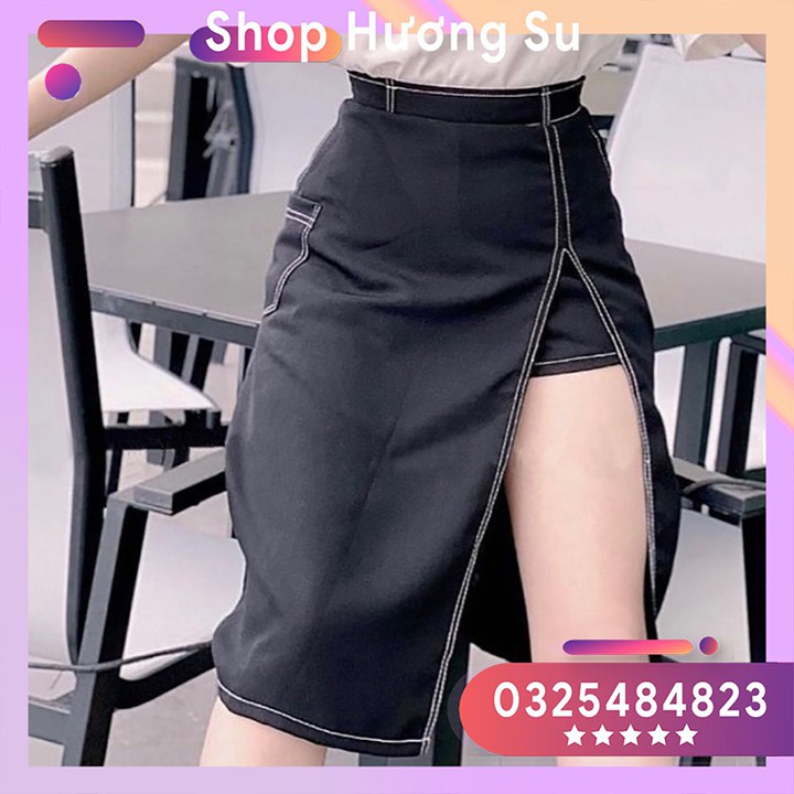 Chân váy xẻ tà viền May nổi-HươngSu (PVN1256)