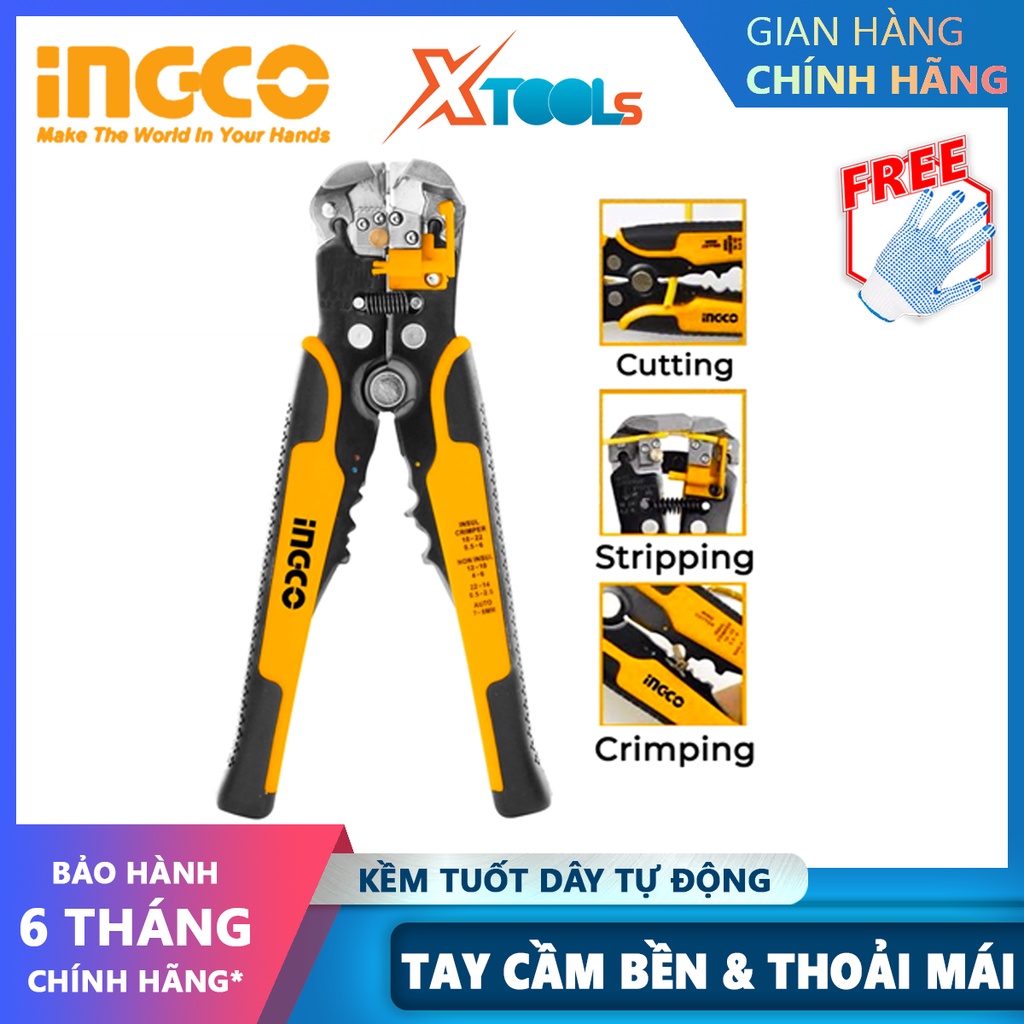 Kềm tước dây điện tự đa năng Ingco HWSP102418 | kìm đồ nghề đa năng 3 trong 1 tước, cắt và bấm cos, kìm chức năng cắt dâ