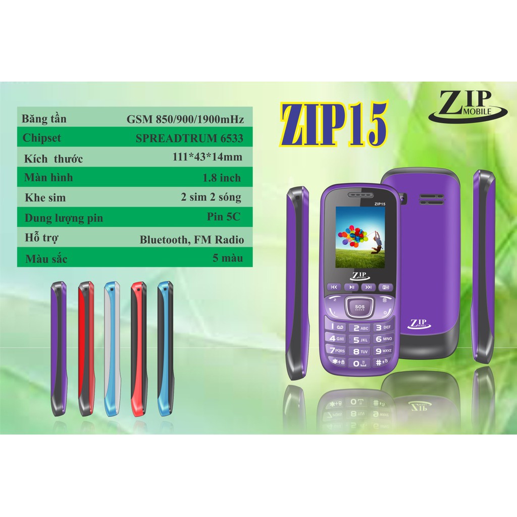 Điện Thoại Giá Rẻ ZIP15 - 2 SIM - Hàng Chính Hãng - Bảo Hành 12 Tháng