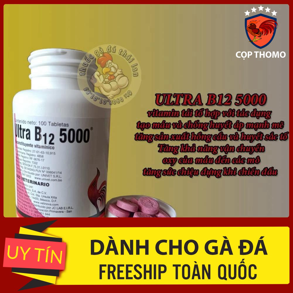 [thuốc gà đá bộ lớn] ultra b12 5000 - th.u.u.ố.c cao cấp mexico - chiếc lẻ 10 viên [gà tre , gà nòi , gà đá cựa sắt ]