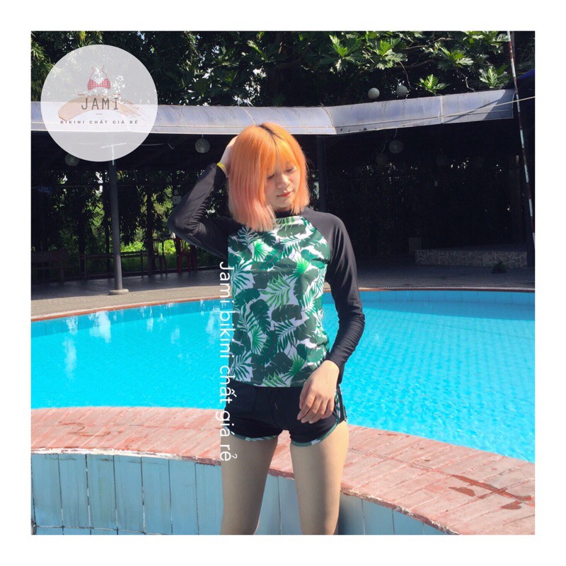 ĐỒ BƠI NỮ BIKINI HOA LÁ tay dài giá rẻ kín đáo dài người -JAMI-atd103