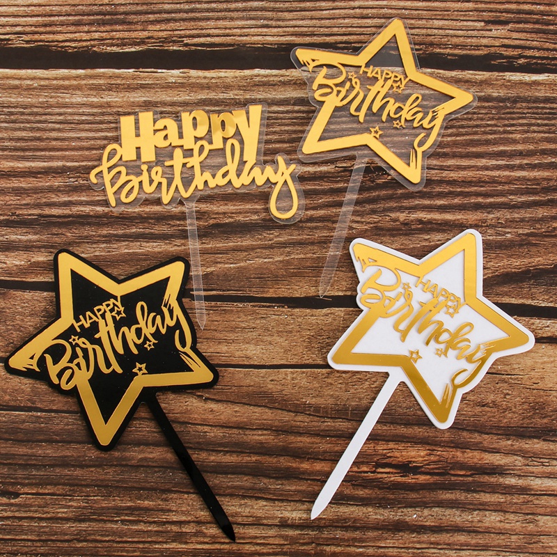 Phụ Kiện Trang Trí Bánh Kem Sinh Nhật Bằng Acrylic Trong Suốt Hai Lớp 6 Màu Tùy Chọn