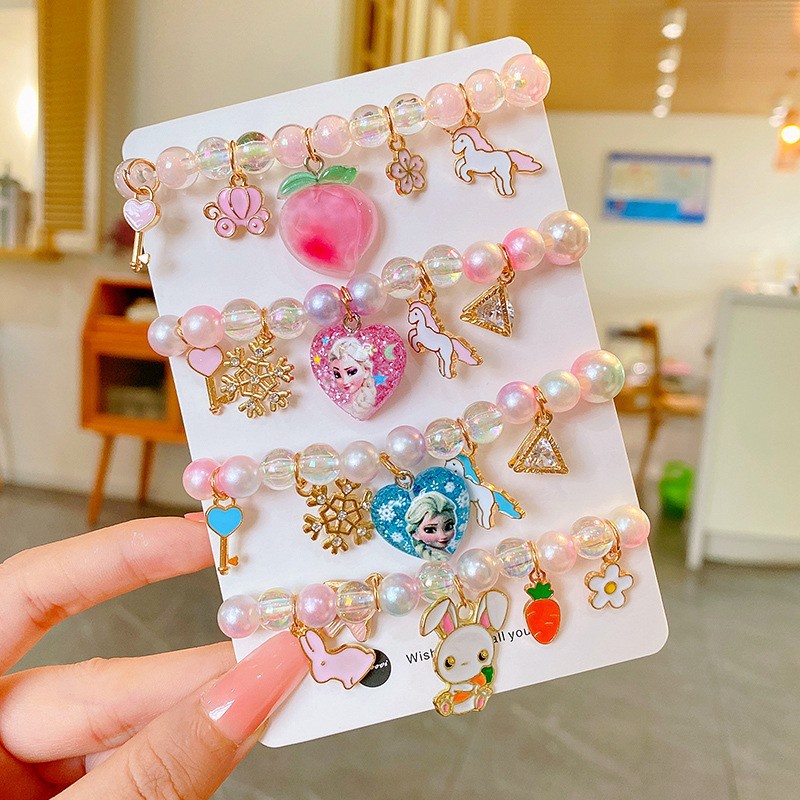 Vòng Tay Chuỗi Hạt Nhiều Màu Sắc Kiểu Công Chúa Họa Tiết Kỳ Lân Dễ Thương Cho Bé Gái