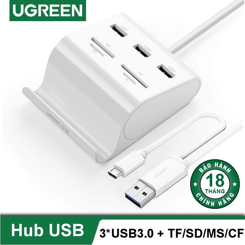 Bộ chia USB 3.0 + đọc thẻ TF/SD/MS/CF+OTG UGREEN 30343 (dây 50cm) Chính Hãng