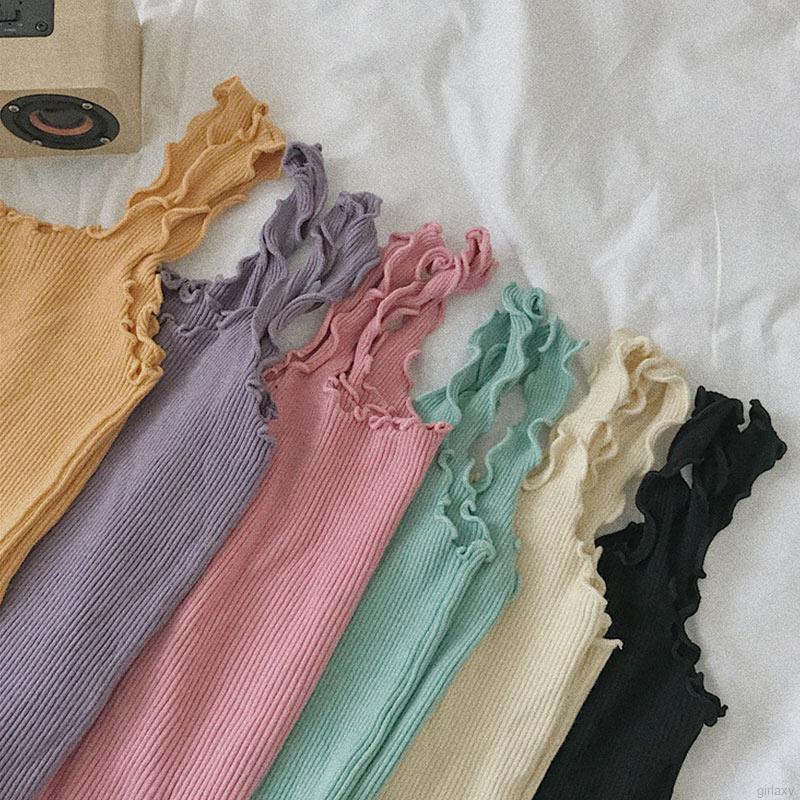 Áo Hai Dây Dệt Kim Màu Trơn Đơn Giản Phong Cách Hàn Quốc