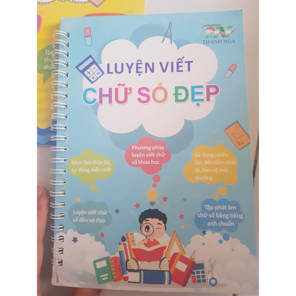 Bộ 3 cuốn vở tập viết tự xóa : luyện nét cơ bản, luyện chữ đẹp, luyện chữ số đẹp - tặng kèm 2 bút 2 kê tay và 8 ngòi bút