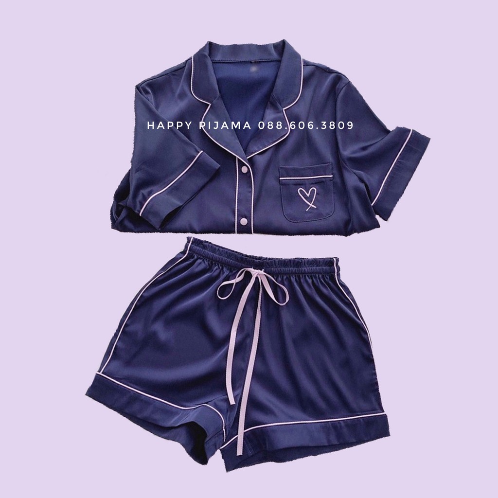 Pijama Lụa Satin Họa Tiết Thêu Trái Tim Hàng Cao Cấp