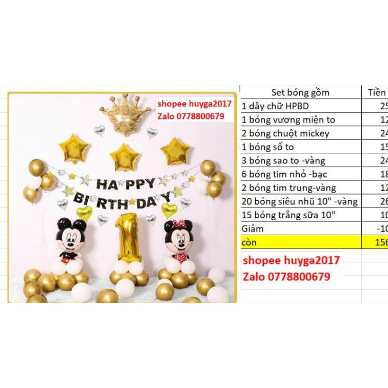 SET BÓNG SINH NHẬT CHUỘT MICKEY TÔNG VÀNG