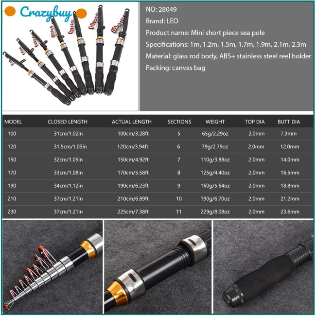 Cần câu cá mini 1.0m-2.3m