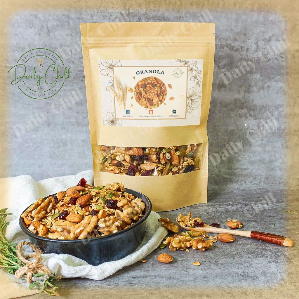 Combo 300g Granola + 200g Biscotti 3 Vị Ăn Kiêng Không Đường , Tặng 1 An Nhã Trà - Daily Chill