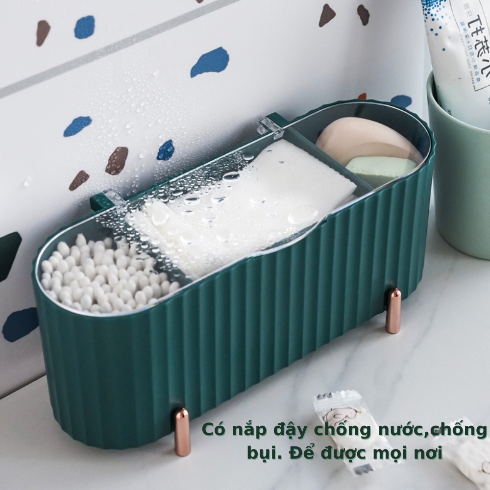 Hộp đựng bông tẩy trang 3 ngăn tiện ích, hộp đựng cọ trang điểm khay đựng bông tẩy trang đơn giản,sang trọng LOTIDA