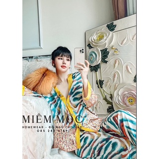 BỘ LỤA KIMONO CỔ V HỌA TIẾT 01 CAO CẤP